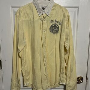🔥🔥 ED HARDY Pale Yellow Button Down Shirt  - EXCELLENT Condition - Sz XL 🔥🔥